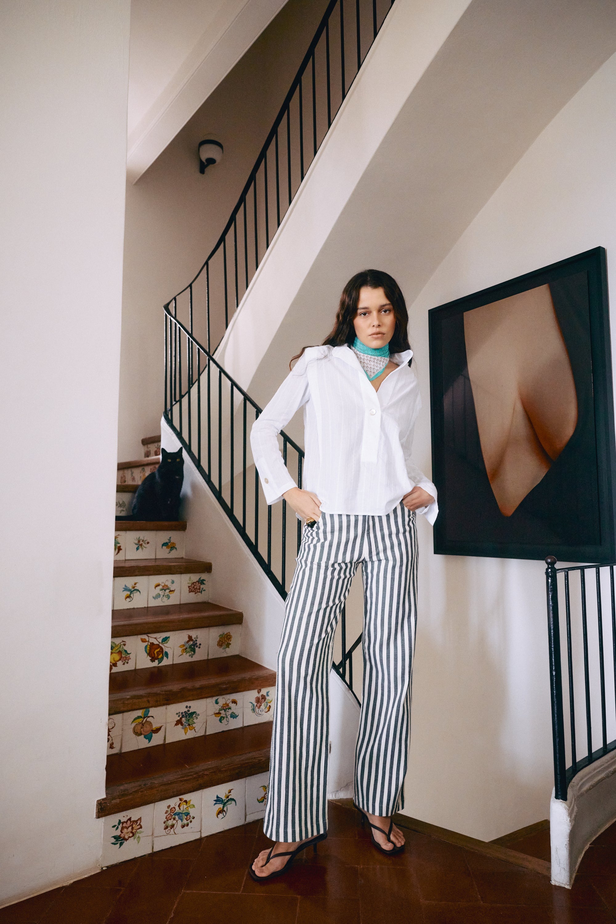 Pantalón Zoe Rayas Gris/Blanco