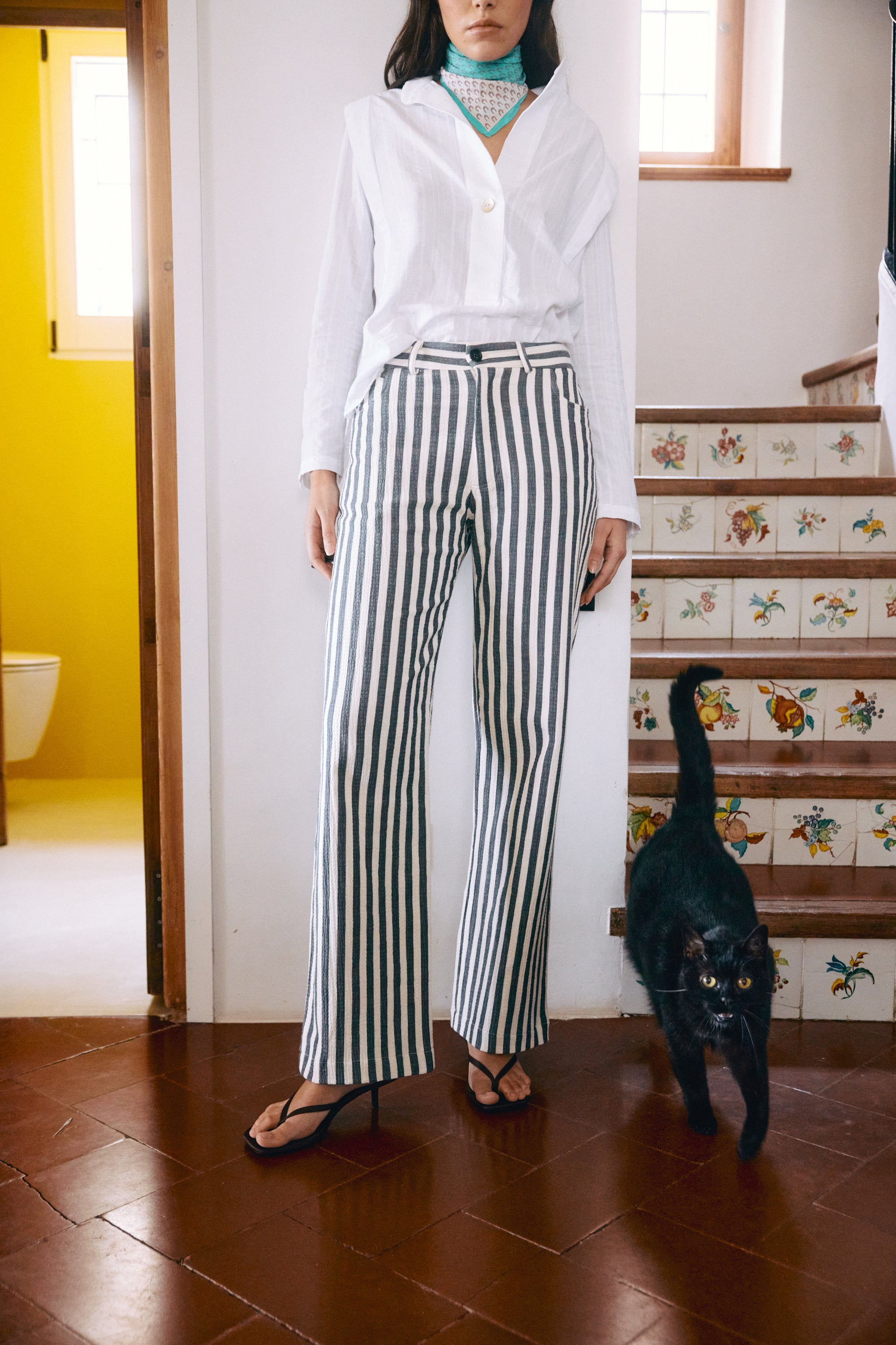Zoe Striped Trousers Grey/White 