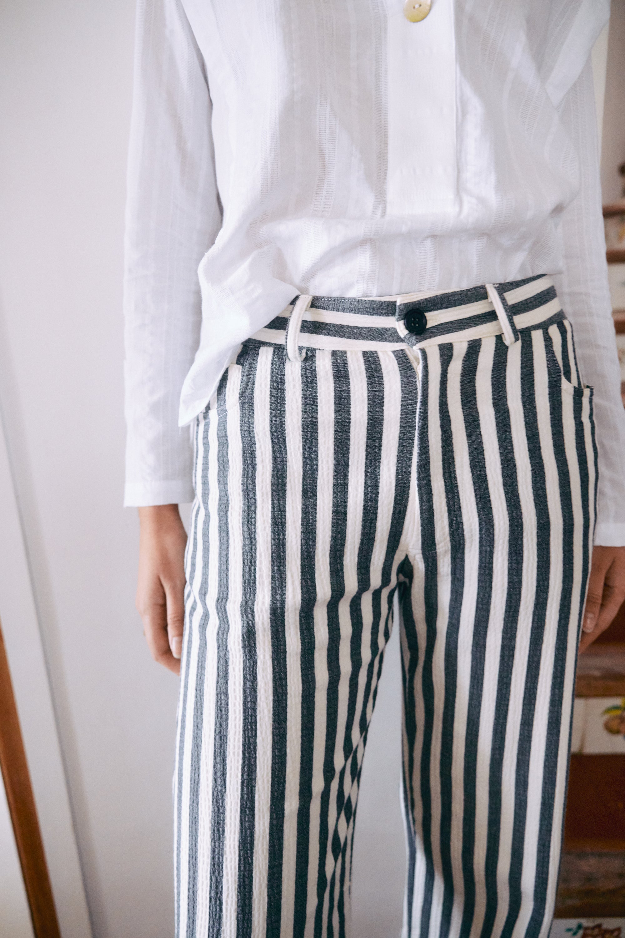 Zoe Striped Trousers Grey/White 