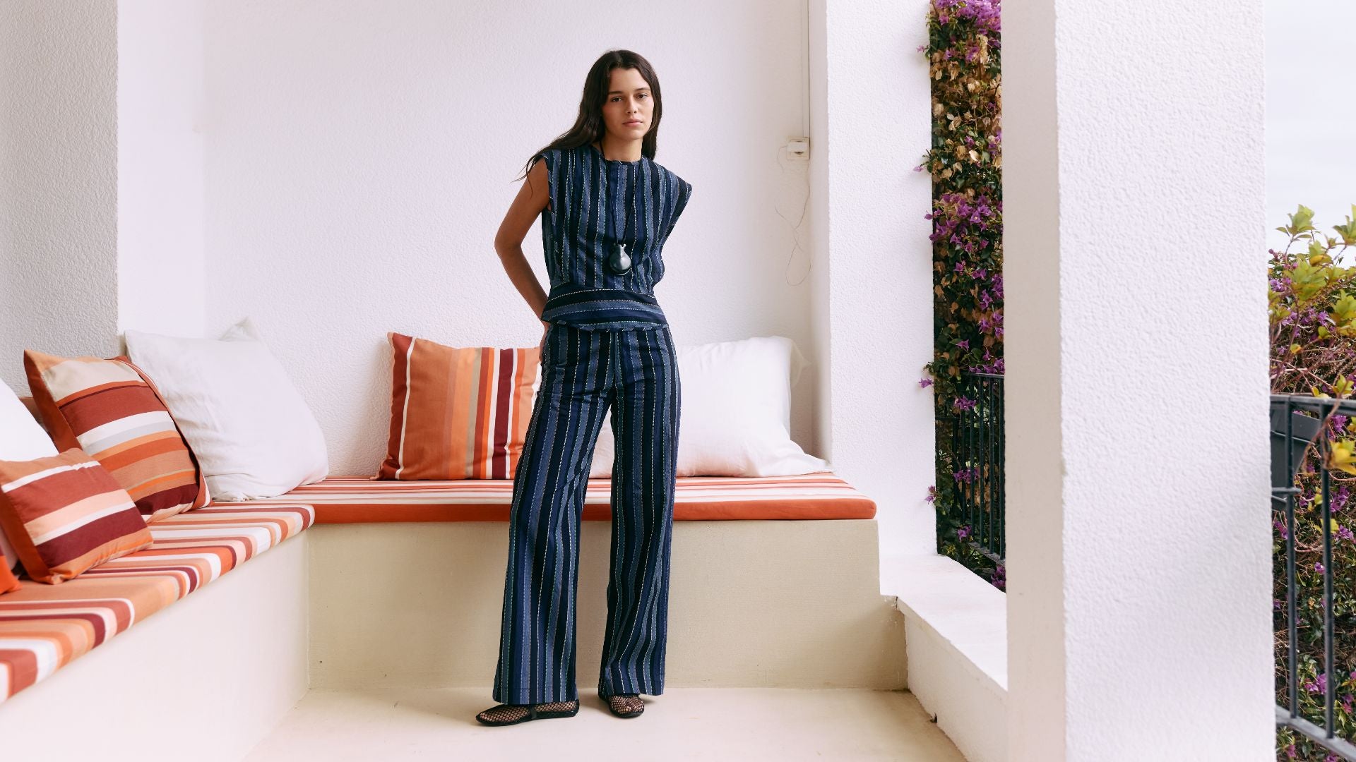 White Top with Blue Stripes