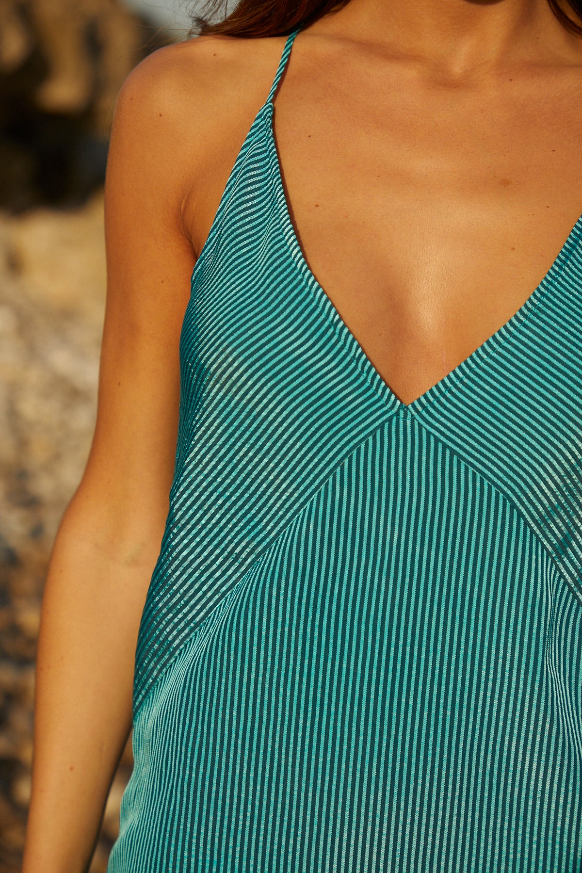 Vestido Sofía Rayitas Turquesa